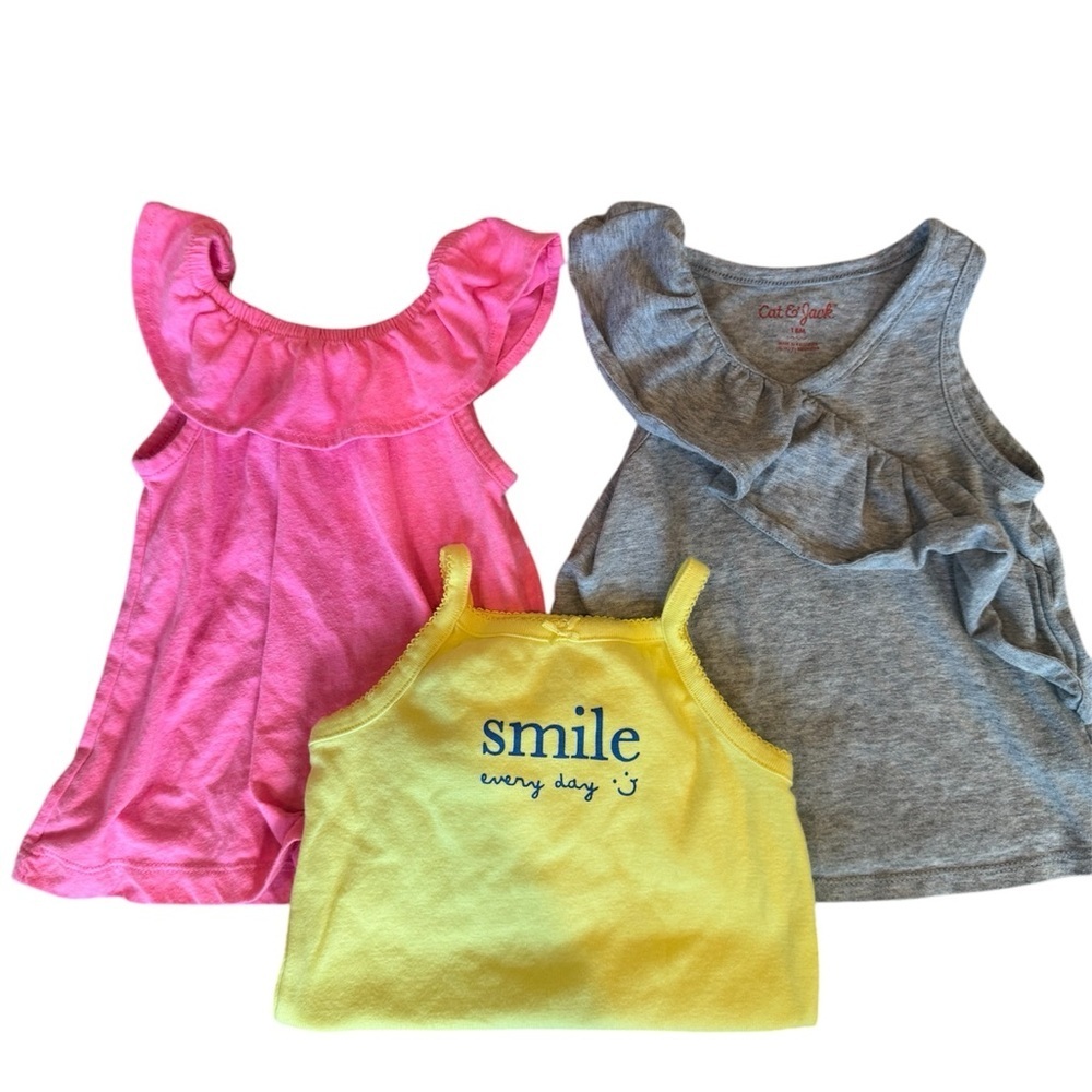 Toddler Girls Tank Top Bundle  3 Piece Set Ruffle top graphic tee Size 18 months